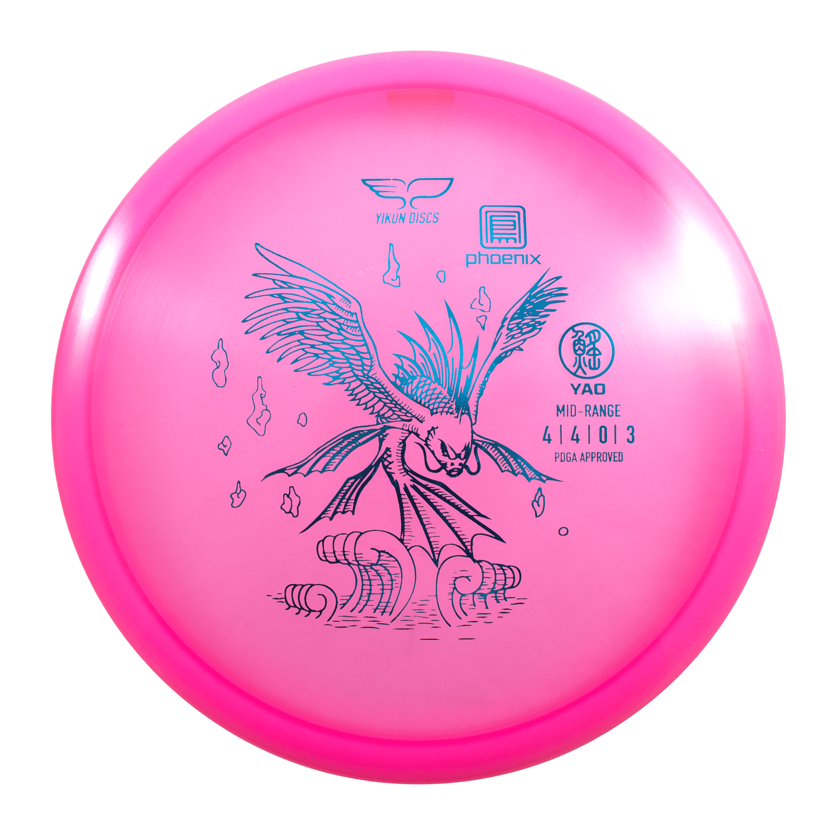 Pink disc golf disc with Phoenix design